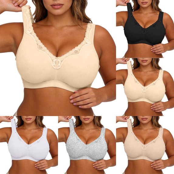 Plus Size Bras for Women,Wireless Full Cup Lace Wide Shoulder Straps Comfort Support No‑Underwire Bra for Bedtime Loungewear