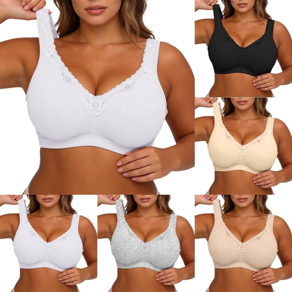 Plus Size Bras for Women,Wireless Full Cup Lace Wide Shoulder Straps Comfort Support No‑Underwire Bra for Bedtime Loungewear