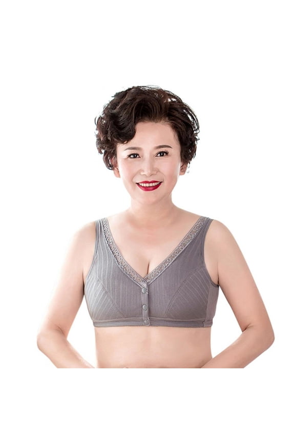 Plus Size Breathable Bra for Middle Age Women Lightly Padded Wire Free Bra Lace Cotton Bralette