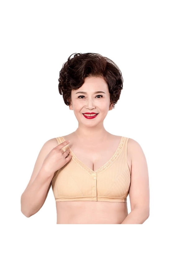 Plus Size Breathable Bra for Middle Age Women Lightly Padded Wire Free Bra Lace Cotton Bralette