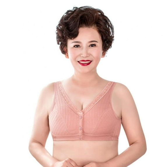 Plus Size Breathable Bra for Middle Age Women Lightly Padded Wire Free Bra Lace Cotton Bralette
