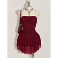 thumbnail image 1 of Plus Size Burgundy Strapless Pleated Mesh Mini Dress, 1 of 10