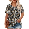 thumbnail image 1 of Plus Size Business Casual Tops for Women Cute Short Sleeve Shirts Chic Crew Neck Blouses Summer Trendy Leopard Print Tees 5XL, 1 of 6