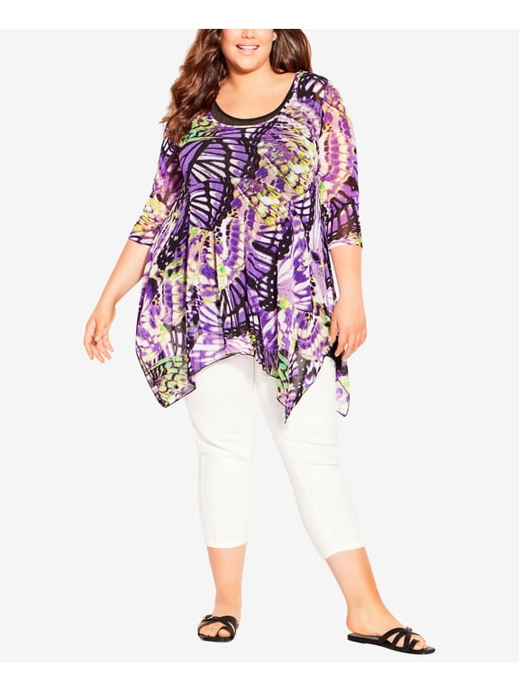 Plus Size Butterfly Mesh Tunic Top Wisteria Butterfly 18W