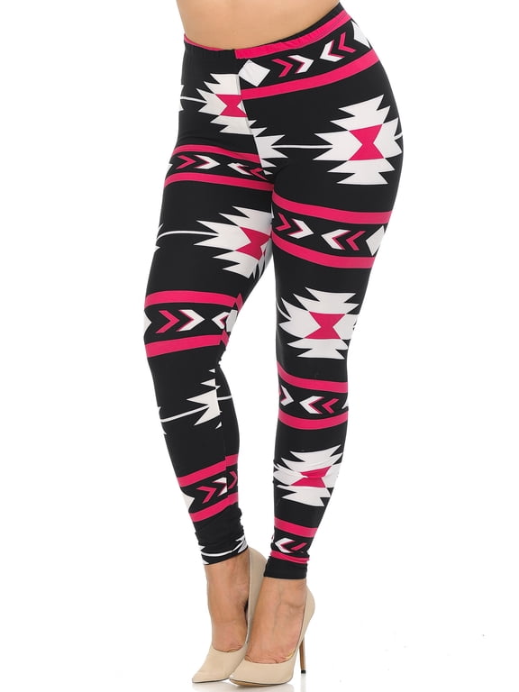 Plus Size - Buttery Soft Magenta Aztec Tribal Print Leggings