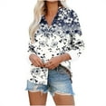 thumbnail image 1 of Plus Size Button Down Shirts Long Sleeve Floral Graphic Printed Lapel Collared Blouses for Women Dressy Casual (3XL, Blue), 1 of 6