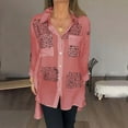thumbnail image 1 of Plus Size Button Down Shirts Women Letter Print Long Sleeve Casual Asymmetrical High Low Hem Dressy Top Blouses (3X-Large, Red), 1 of 6