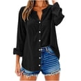 thumbnail image 1 of Plus Size Button Down Shirts for Women V-Neck Long Sleeve Loose Linen Tunic Summer Blouse with Pockets, 1 of 6