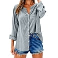 thumbnail image 1 of Plus Size Button Down Shirts for Women V-Neck Long Sleeve Loose Linen Tunic Summer Blouse with Pockets, 1 of 6