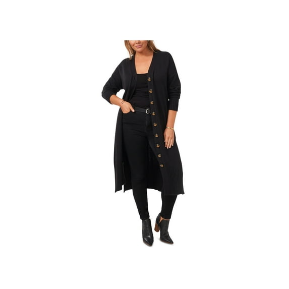 Plus Size Button-Front Duster Cardigan Rich Black 1X