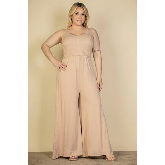 Plus Size Button Front Wide Leg Jumpsuit