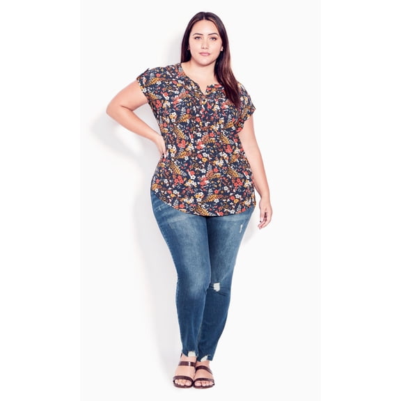 Plus Size Button Pleat Print Top Floral Spring 22W24W