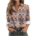 thumbnail image 1 of Plus Size Button Up Shirts Womens Graphic Printed Lapel Collar Dressy Casual Blouses Long Sleeve Work Office Tops (S, Brown), 1 of 6
