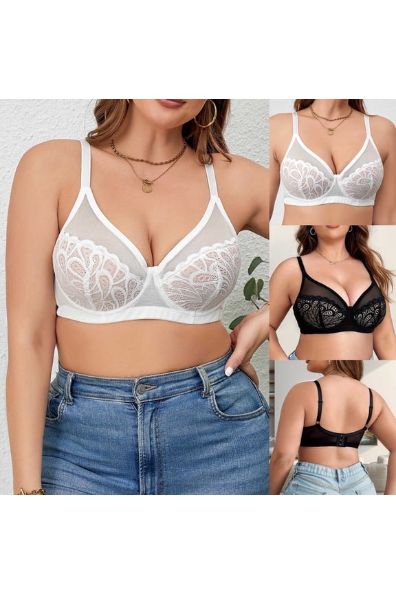 Plus Size C Cup Lace Breathable Steel Ring Bra Solid Color Women’s Daily Wear Gathering Camisole Elegant Comfortable Lingerie #Black,100C