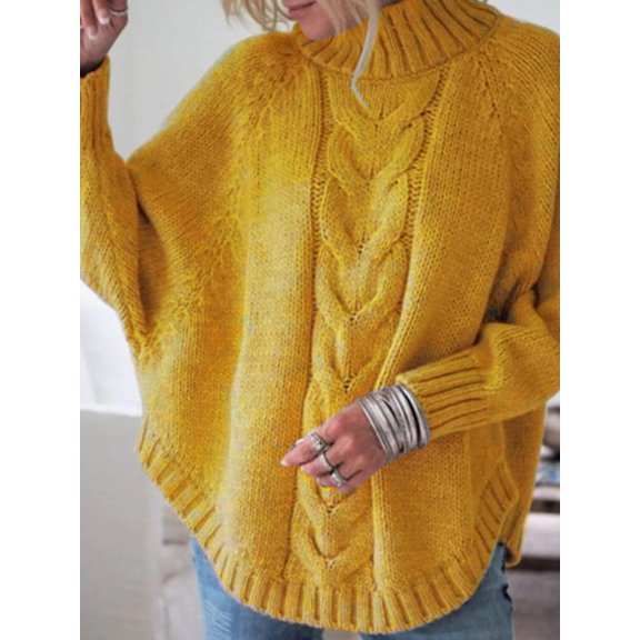 Plus Size Cable-Knit Long Sleeve Sweater – Full Size Ribbed Cozy Winter Knit