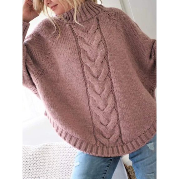 Plus Size Cable-Knit Long Sleeve Sweater – Full Size Ribbed Cozy Winter Knit