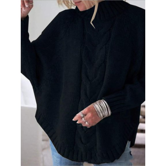 Plus Size Cable-Knit Long Sleeve Sweater – Full Size Ribbed Cozy Winter Knit