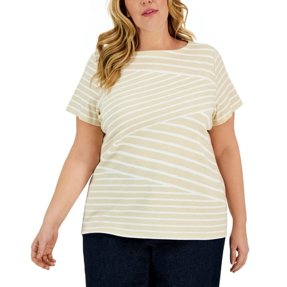 Plus Size Callie Asymmetric Striped Top Pebble 2X