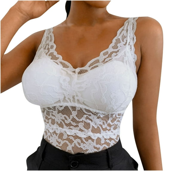 Plus Size Cami Top for Women Floral Lace Camisole Tank Tops Underwear See Through Sleepwear V-Neck Undershirt