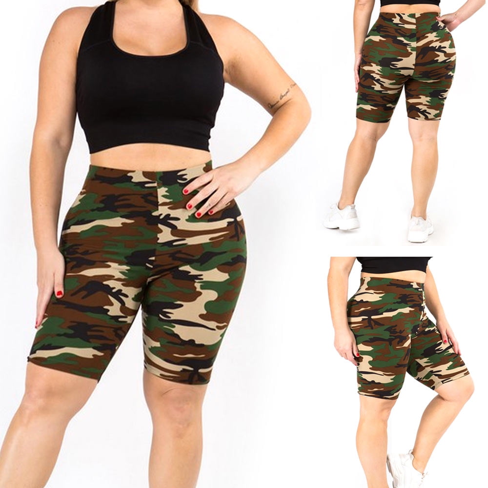 5 Colors Fashion Women Casual Camo Biker Shorts Lady Workout Gym Fitness Cropped  Leggings High Waist Camouflage Tights Short Pants Plus Size