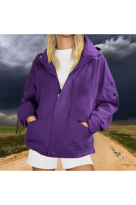 Plus Size Camping Jacket Unisex Outdoor Hiking Windproof Waterproof Hooded Jacket (Purple XXXL)
