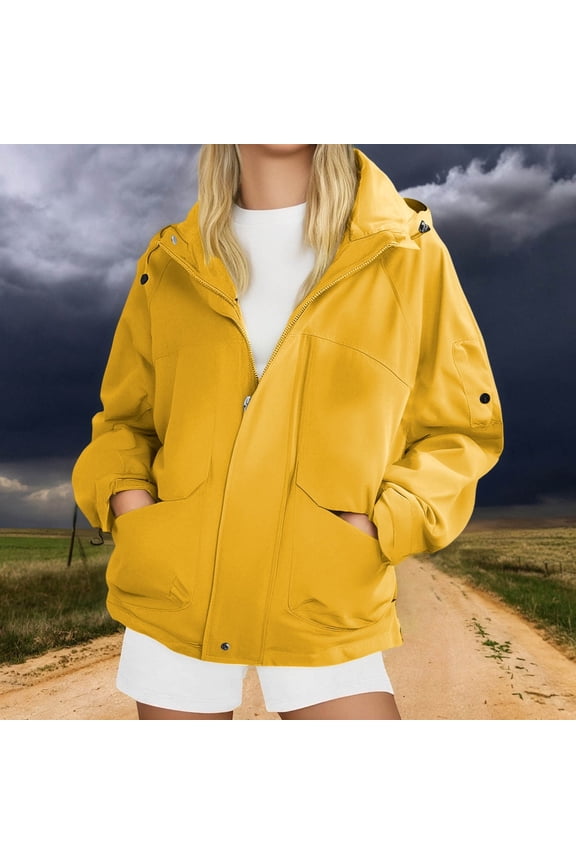 Plus Size Camping Jacket Unisex Outdoor Hiking Windproof Waterproof Hooded Jacket (Yellow XXXXXXS)