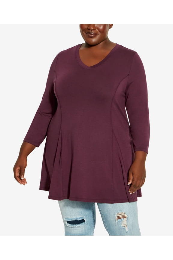 Plus Size Cape Cod Plain Tunic Top Merlot 20W