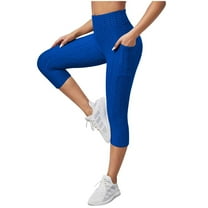 Plus Size Capri Leggings foe Women Tummy Control Elastic Waist Seamless Workout Athletic Running Leggings Yoga Pants Capris for Women Blue XL