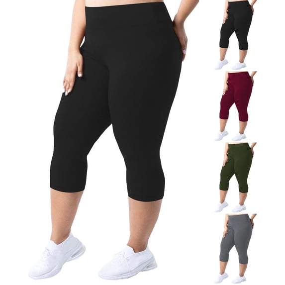 Plus Size Capri Leggings for Women High Waist Stretchy Casual Lounge Pants Workout Yoga Capri Trousers Black XXL