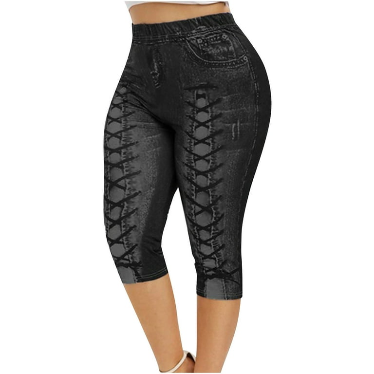 Plus Size Capri Leggings for Women High Waisted Stretch Pattern