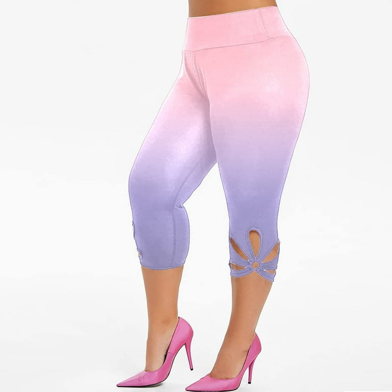 Plus Size Capri Pants Womens High Waisted Cutout Workout Crop