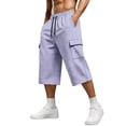 thumbnail image 1 of Plus Size Capri Pants for Men Elastic Waist Drawstring Solid Color Multi-Pocket Sports Capris Summer Beach Vacation, 1 of 5