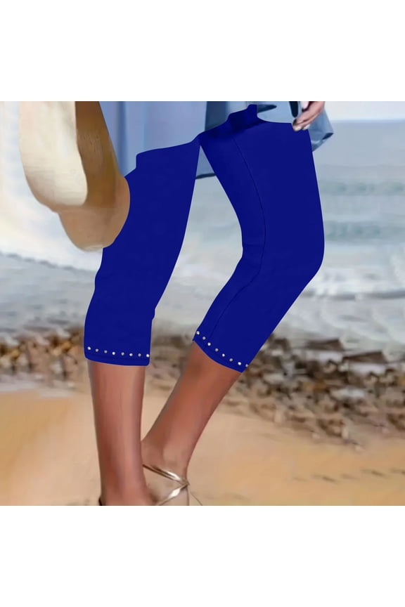 Plus Size Capri Pants for Women High Waisted Workout Leggings Rhinestone Athletic Stretch Yoga Capris