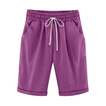 Plus Size Capri Pants for Women Summer Solid Elastic Waisted Drawstring Capris Casual Comfy Folded Hem Pants with Pockets
