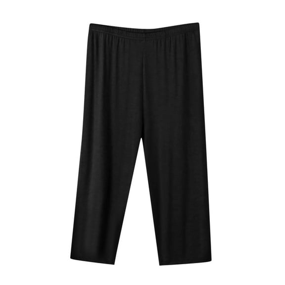 Plus Size Capris For Women Sevevn Women's Elastic Waist Solid Palazzo Casual Wide Leg Pants with Pockets