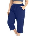 thumbnail image 1 of Plus Size Capris for Women Solid Color Drawstring Elastic Waist Pocket Cropped Pants Designed Specifically for Curvy Figures with A Relaxed Fit Womens Capris, 1 of 9