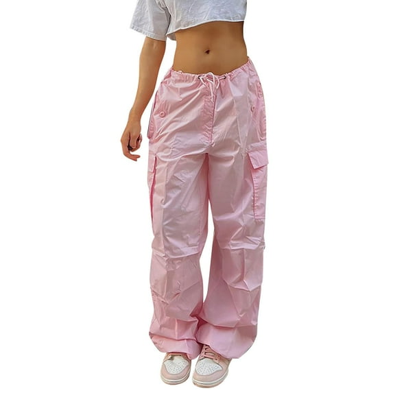Plus Size Capris for Women Women's Plus Size Tethered Straight Cargo Pants Straight Wide Leg Loose Casual Trousers Slouchy Pants Women Ladies Jogging Dress for Tall Peg Womens Casual Pink M