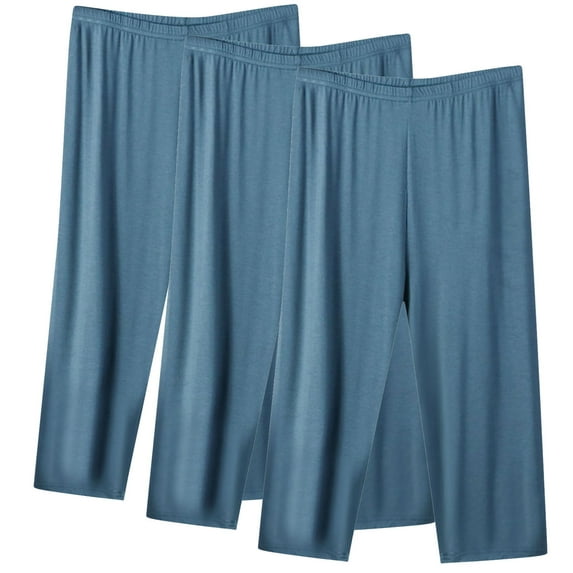 Plus Size Capris for Women, Xunlbb 3PC Women's Casual Fashion Solid Color Three-quarter Shorts Thin Loose Large Size Home Pants For Sports And Can Be Worn Outside(Navy,L)