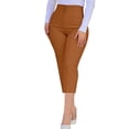 thumbnail image 1 of Plus Size Capris for Curvy Women New Women's Solid Color Fashionable Casual Slim Fitting Pocket Waist Cropped Pants Brown 3XL, 1 of 6