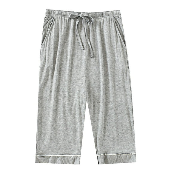 Plus Size Capris for Mens Drawstring Elastic Waist Capri Pants Ultra Soft Put On Strech Pants Loose Fitted Pants Loungewear with Pockets