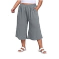 thumbnail image 1 of Plus Size Capris for Women Flowy Wide Leg Pants High Waist Drawstring Summer Casual Capri Trousers with Pockets, 1 of 7