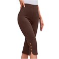 thumbnail image 1 of Plus Size Capris for Women New Women's Summer High Waisted Solid Color Capris Matching Slim Fitting Yoga Gym Pants Leggings Brown M, 1 of 9