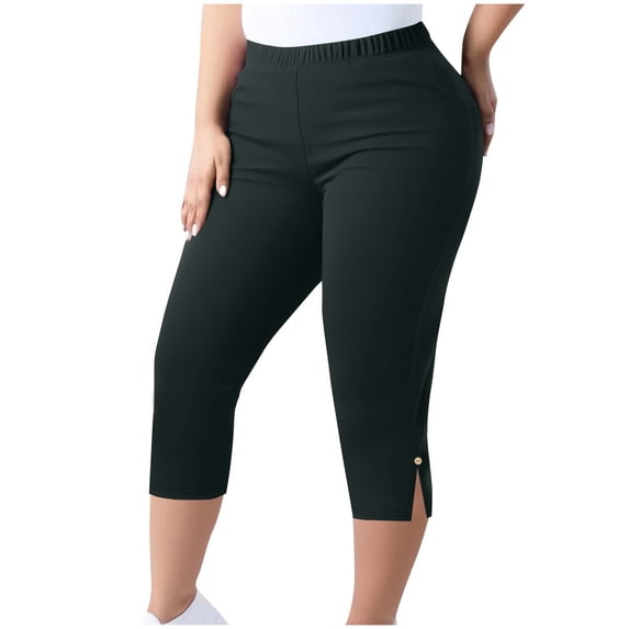 Plus Size Capris for Women Tights Casual Stretch Elastic Waist Split Hem Sweatpants Comfy Workout Lounge Pants, 4XL