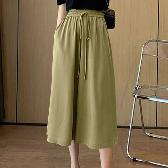 Plus Size Capris for Women, Xunlbb Women's Summer High Waist Slim Pear Fashion Loose Drop Drawstring Skirt Belt Pocket Pants(Green,XXXL)