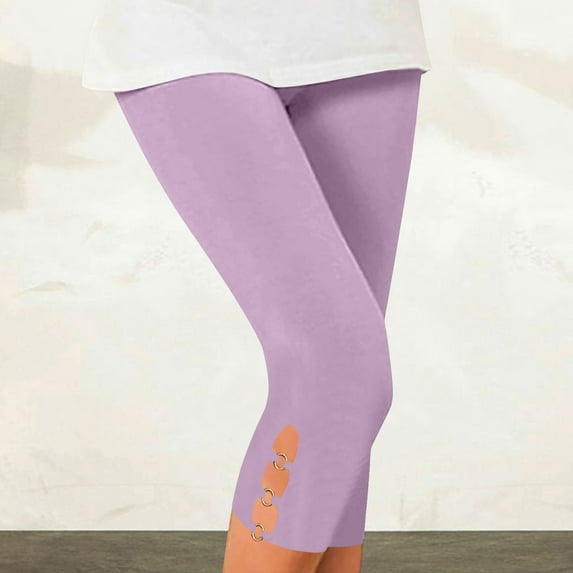 Plus Size Capris for Women, Xunlbb Women's Summer High Waisted Solid Color Capris Matching Slim Fitting Yoga Gym Pants(Purple,M)