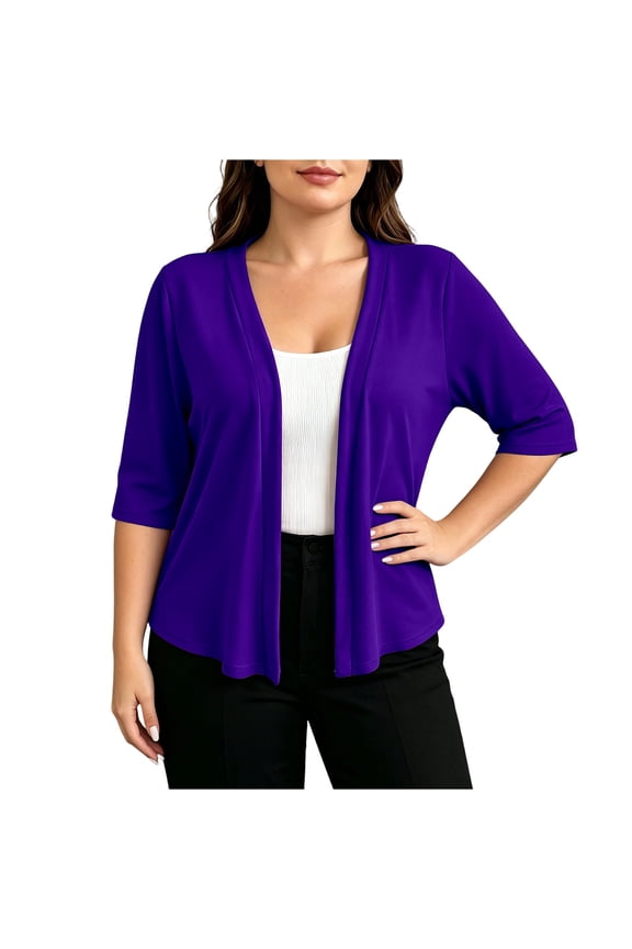 Plus Size Cardigan For Women Half Sleeve Open Front Outwear Stylish Casual Loose Lightweight Soft Jackets (XXL, Purple)