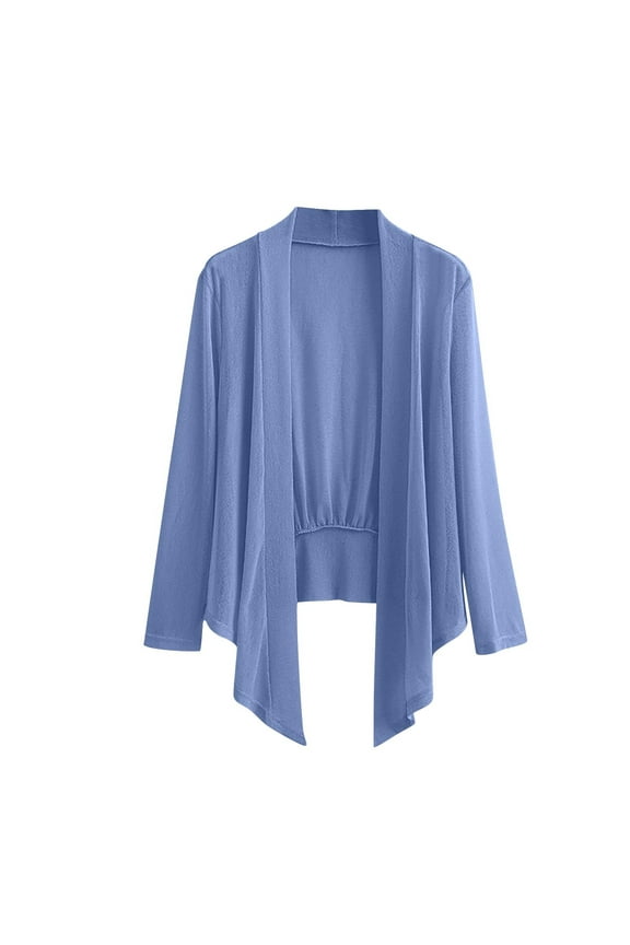 Plus Size Cardigan Sweater New Women's Open Front Long Sleeve Cropped Cardigan Cover up Shrugs Fall Lightweight Jackets Trendy Outerwear Light Blue XL