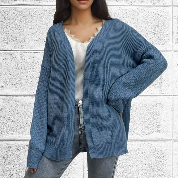 Plus Size Cardigans Sweaters for Women S-4X Casual Long Lantern-Sleeve Open Front Knitted Cardigan Ladies Solid Soft Crochet Sweater Coats