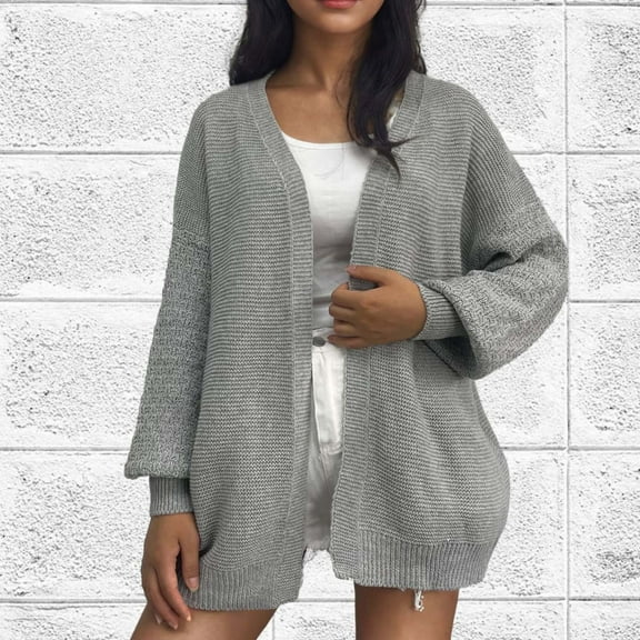 Plus Size Cardigans Sweaters for Women S-4X Casual Long Lantern-Sleeve Open Front Knitted Cardigan Ladies Solid Soft Crochet Sweater Coats