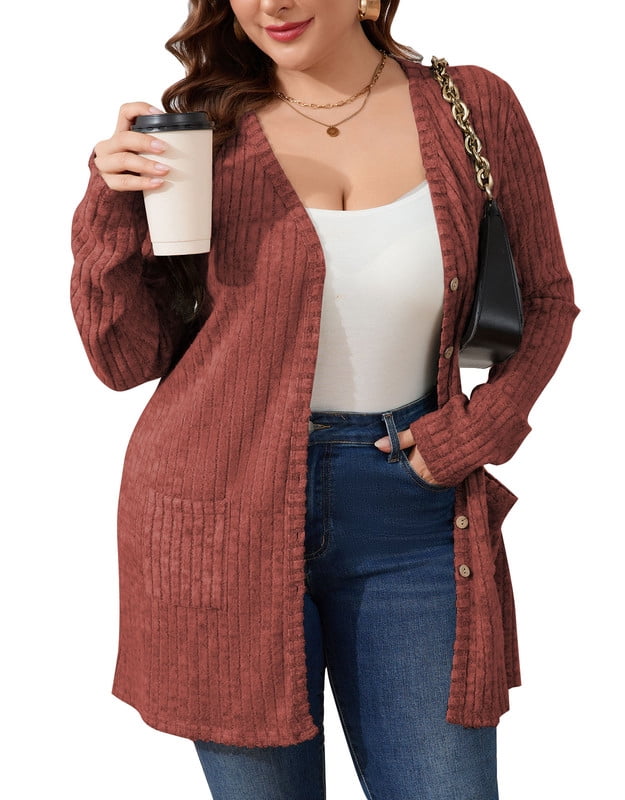 Drvitor Plus Size Cardigans for Women Lightweight Long Sleeve Open ...